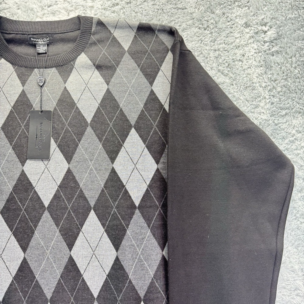 NWT VTG Sahara Club Acrylic Diamond Plaid HipHop Knit Sweater Black Men 3X - Picture 7 of 16